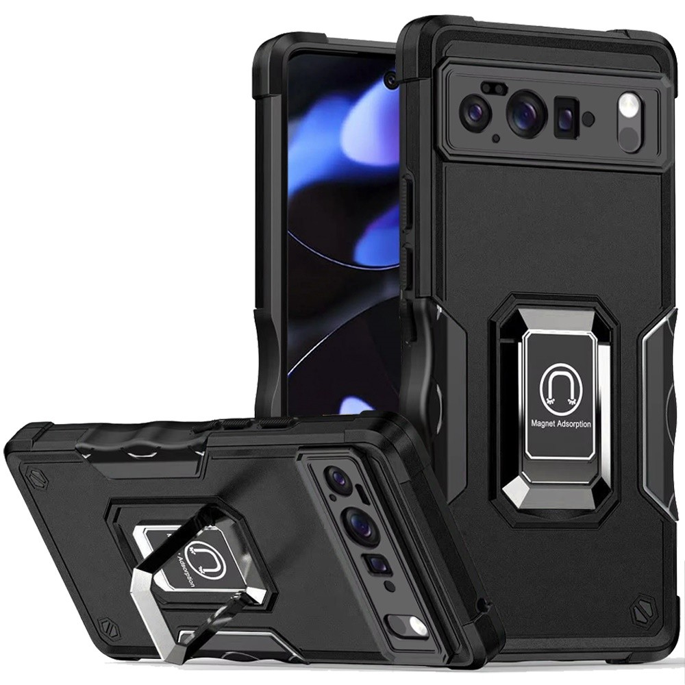 For Google Pixel 10/10 Pro Case Grip Design Ring Stand Cover + Tempered Glass