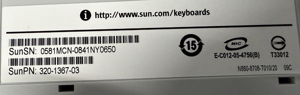 Sun Microsystems Model Type 7 Unix Keyboard USB Wired 320-1367-03