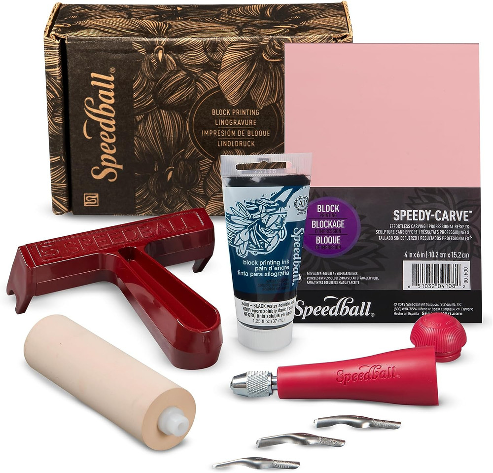 Block Printing Starter Kit 1 Set Includes Ink Brayer Lino Handle Cutters