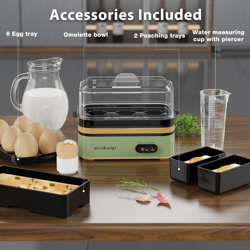 Evoloop Rapid Egg Cooker Electric 6 Eggs Capacity, Soft, Medium, Hard Boiled,...