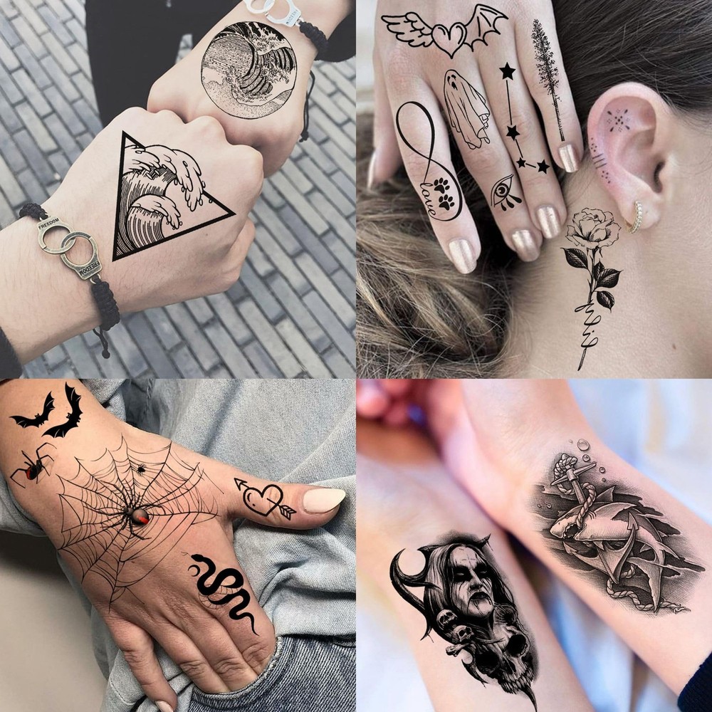 72 Sheets Realistic Mountains Temporary Tattoos For Women Men tiny, Black