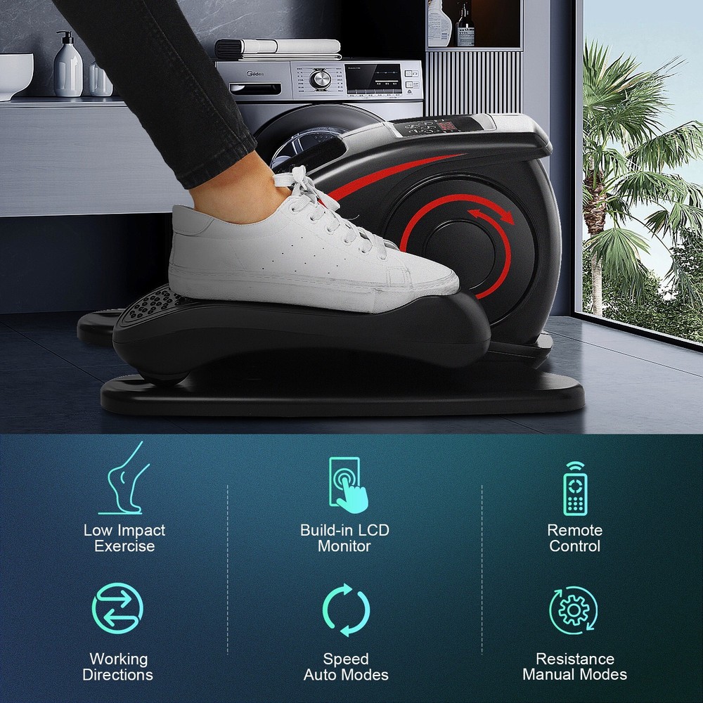 Under Desk Elliptical Machine, Electric Seated Pedal Exerciser with LCD Display~
