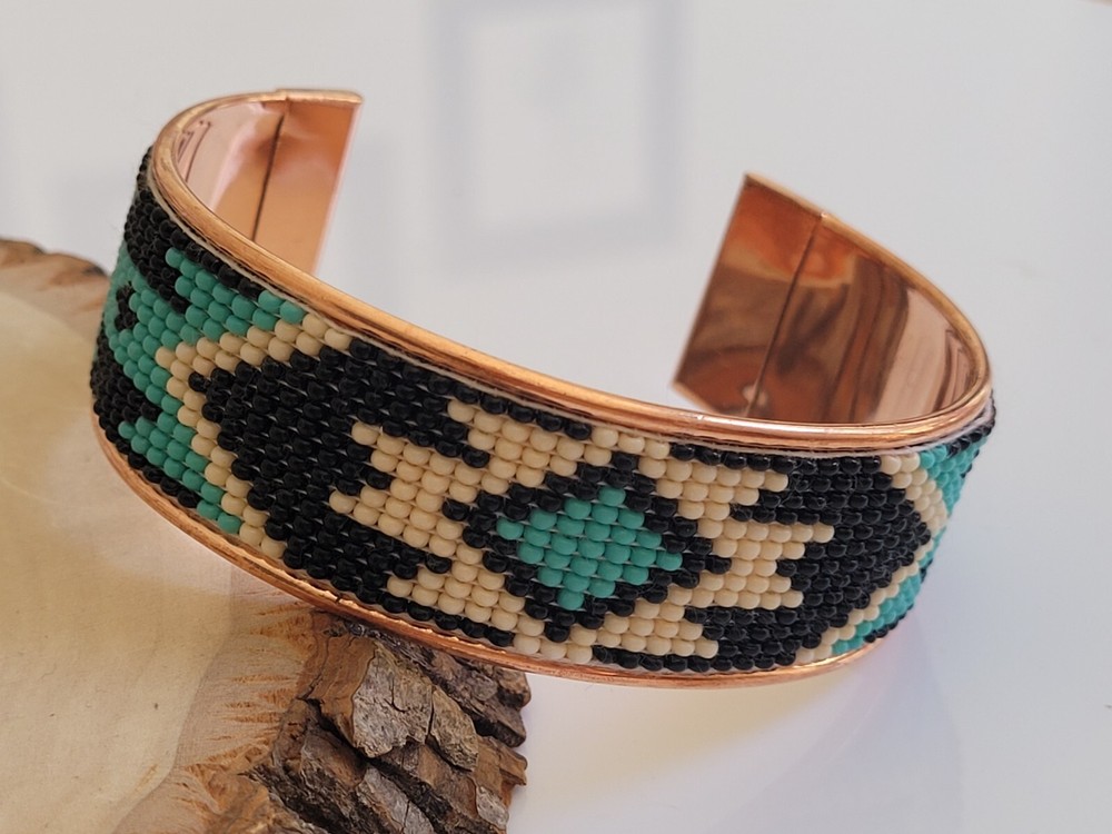 Native American Style Copper Seed Beaded Adjustable Bracelet Tribal