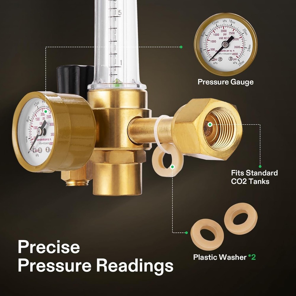 Professional Hydroponics CO2 Regulator with Adjustable Flowmeter for Grow Tents