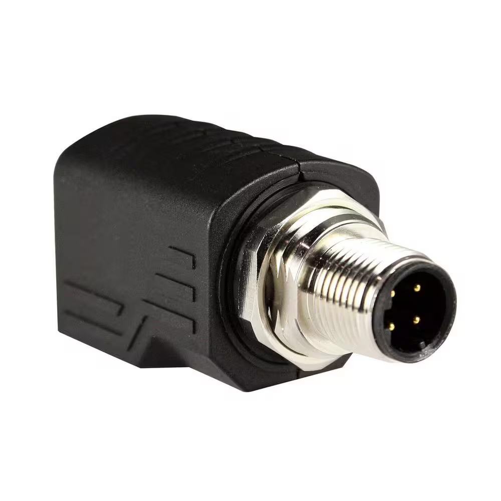 M12 to RJ45 Adapter, Male M12 D-Coded, Thru Panel Right Angle, Shielded