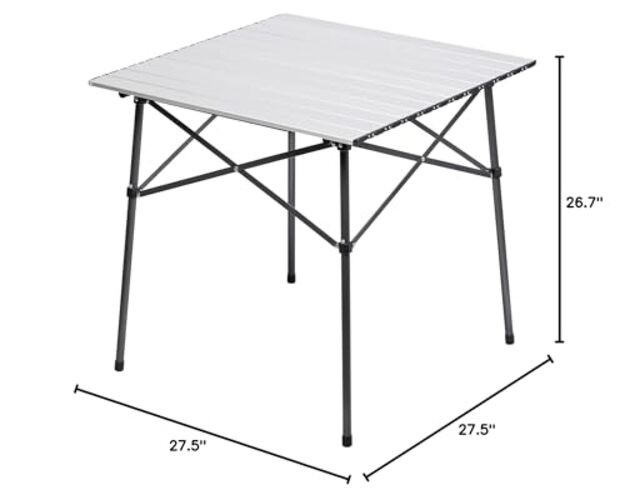 Lightweight Aluminum Folding Square Table Roll Up Top 4 People Compact Silver