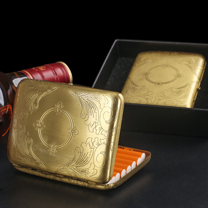 Vintage Classic Portable Copper Double Sided Cigarette Case Flower Pattern 16s