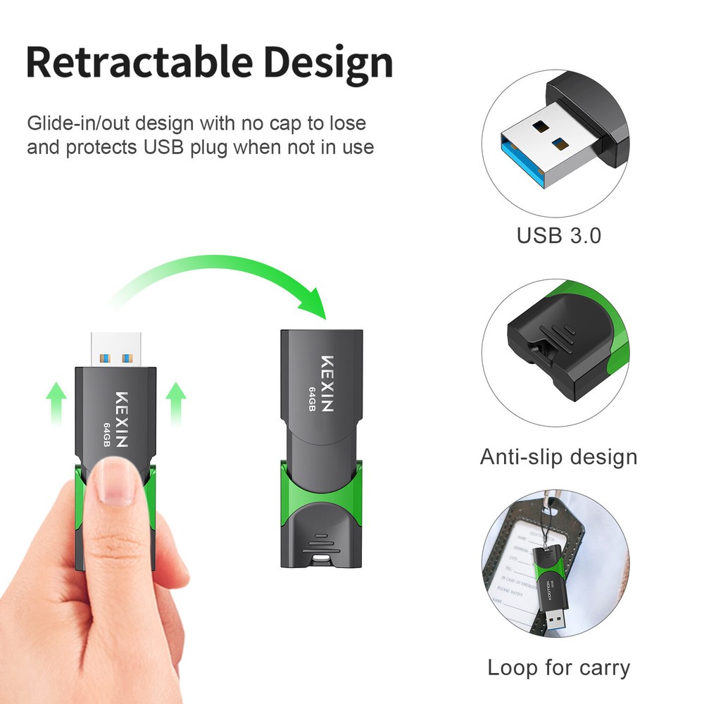 High Speed USB 3.0 128GB 3PCS Retractable Style Memory Stick U Disk Mixed Color