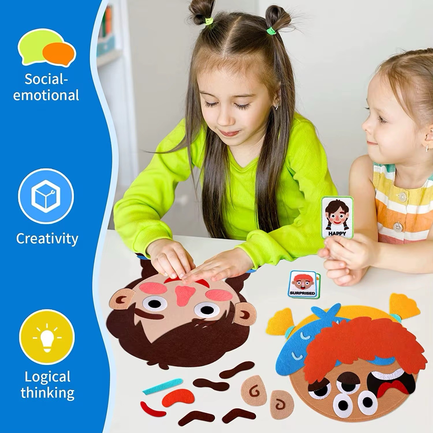 Kids Felt Face Emotions Toy Educational Learning Activity for Toddlers Preschool