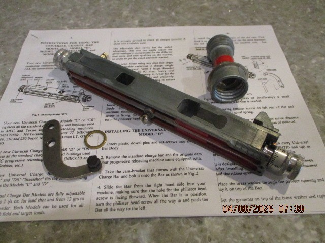 Universal Charge Bar, Mec, Texan, Model "D", Progressive Reloader, Powder Baffle