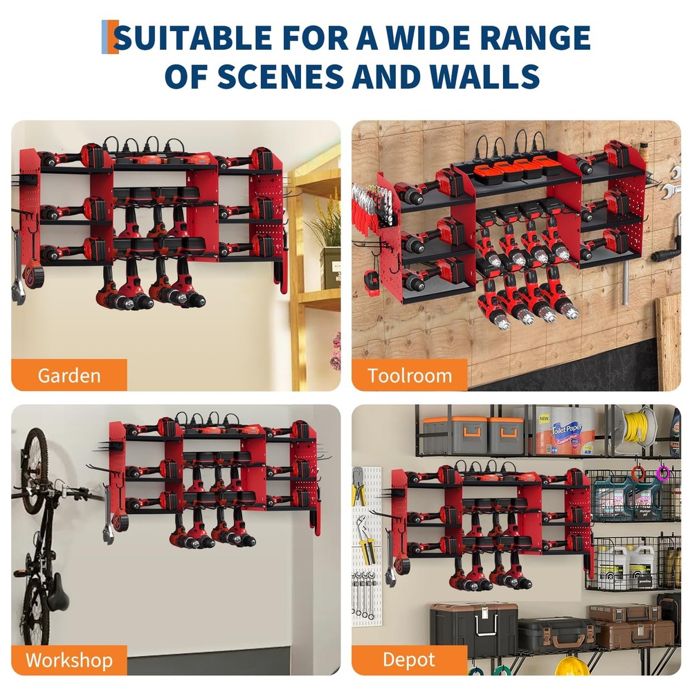 Power Tool Organizer Wall Mount, Heavy Duty 3-Layer Drill Storage Shelf Garage