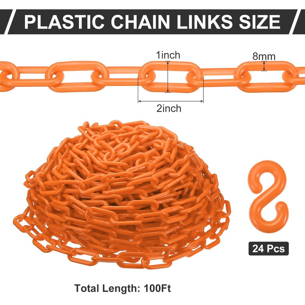 Plastic Chain 100 Foot 2" Safety Chains Orange Chains
