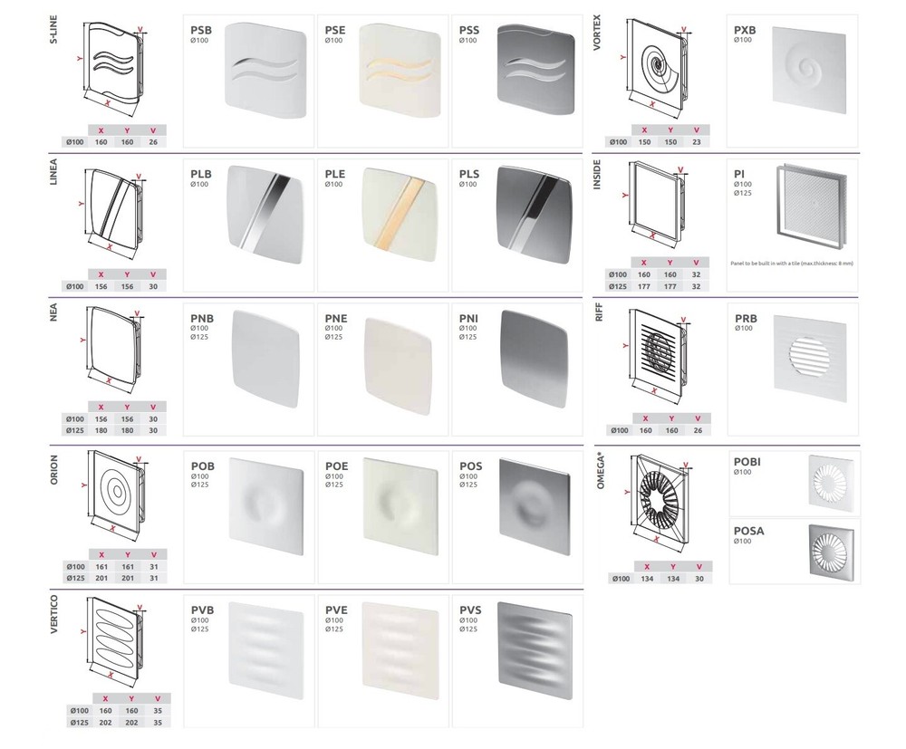 Bathroom Extractor Fan 100mm / 125mm with Modern Front Panel Kitchen Ventilators