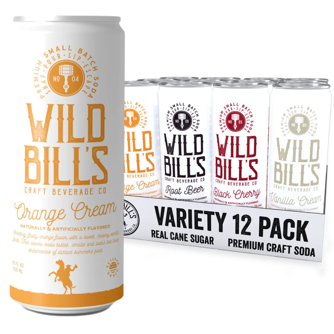 Wild Bill's Soda Pop VARIETY "ORIGINAL CREAM  FLAVORS" 12-PACK - 12oz