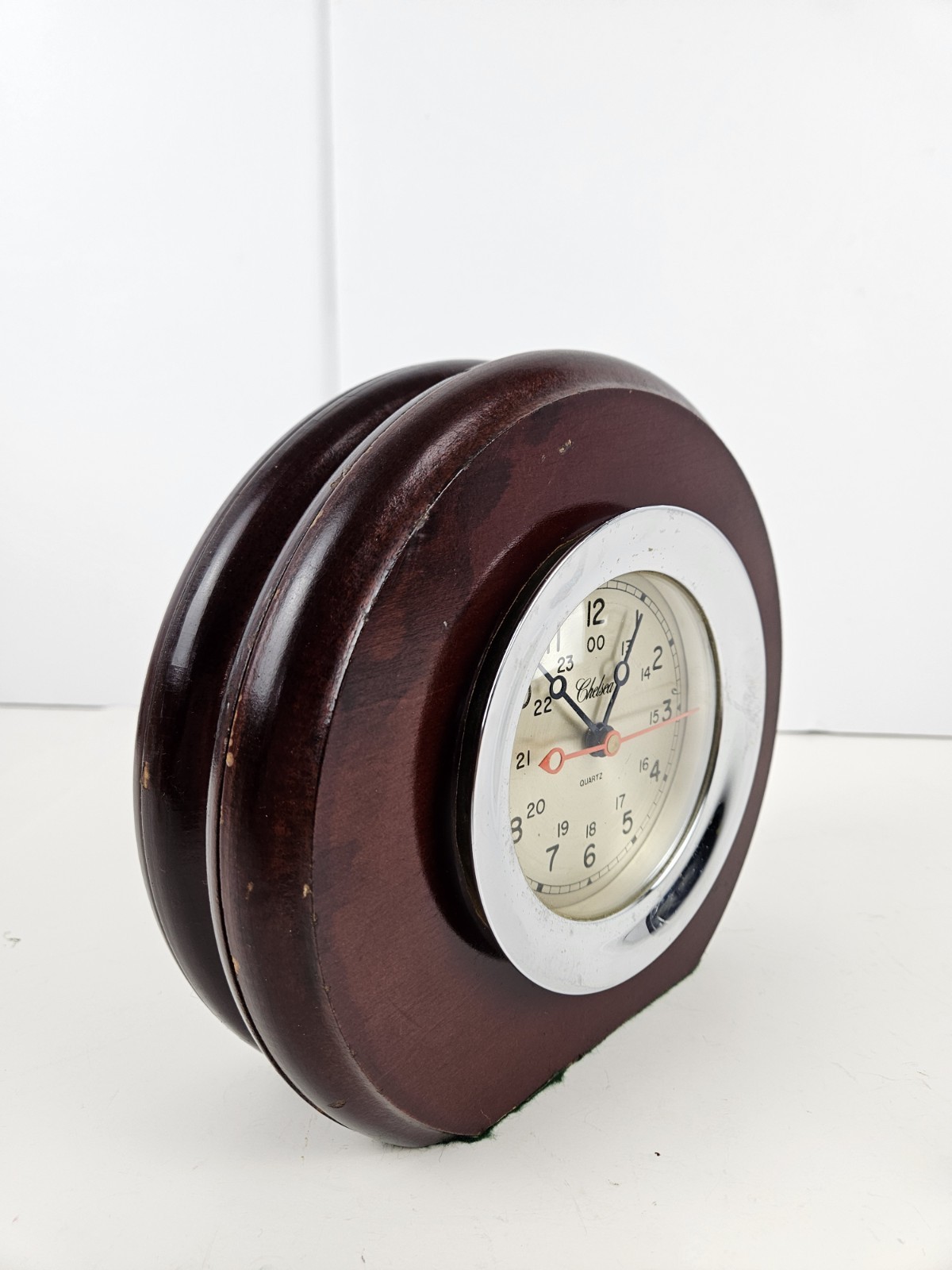 Vintage Working CHELSEA Clock Co. Nautical Ship Mantel Clock with Wood Case