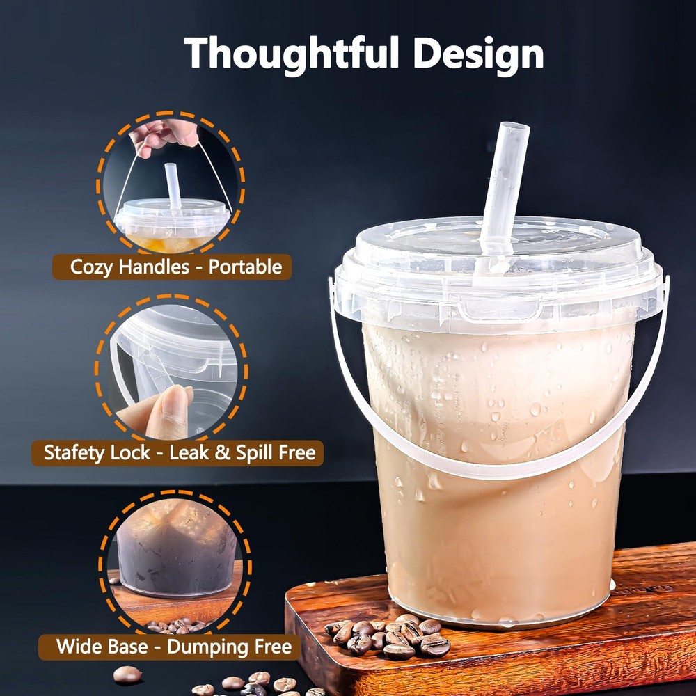 30 Sets - 34 oz Plastic Cups with Lid 30 Set Clear Straws, Transparent