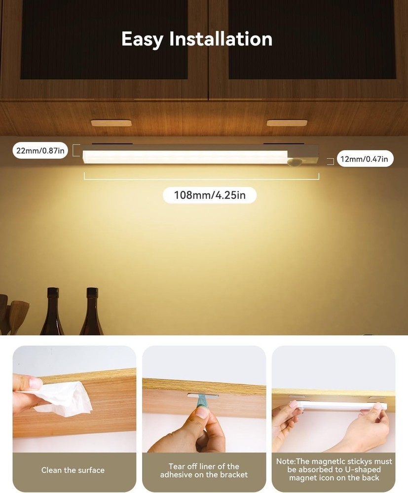 Rechargeable Motion Sensor Under Cabinet LED Lights, Dimmable, 6-Pack