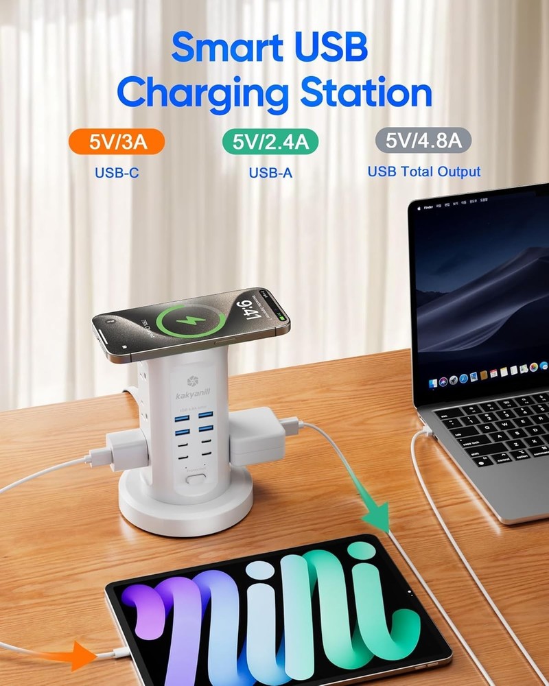 Vertical Power Strip Tower with USB - Surge Protector