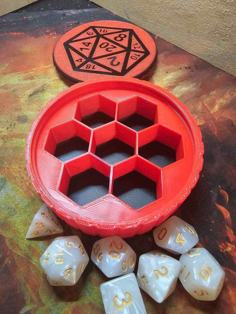 DnD Dice Storage Box – Custom 2 Colour Round Dice Case with D20 Lid