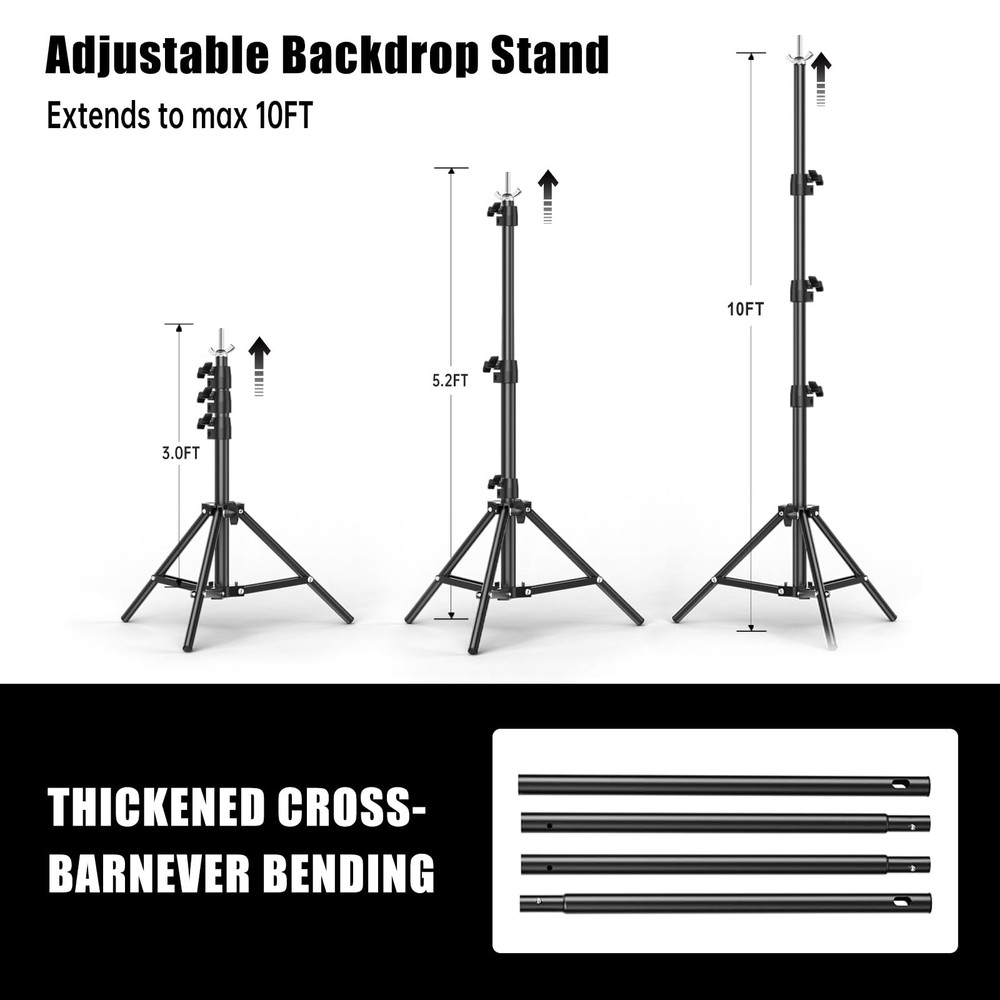10x20FT Backdrop Support Stand for Photography，Adjustable 10*20FT, BLACK