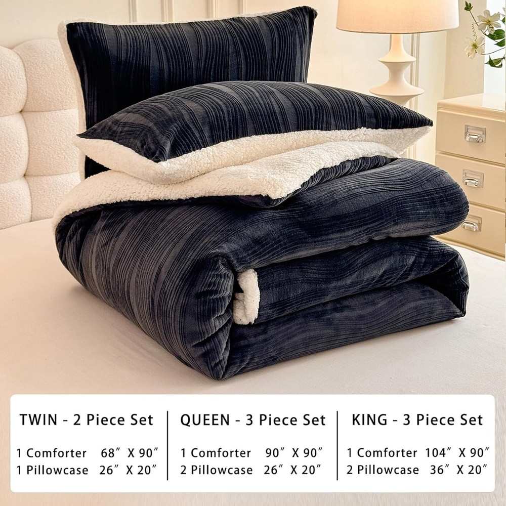 3D Striped Jacquard Sherpa Comforter Set King Size, Boho Geometric Pattern Quilt