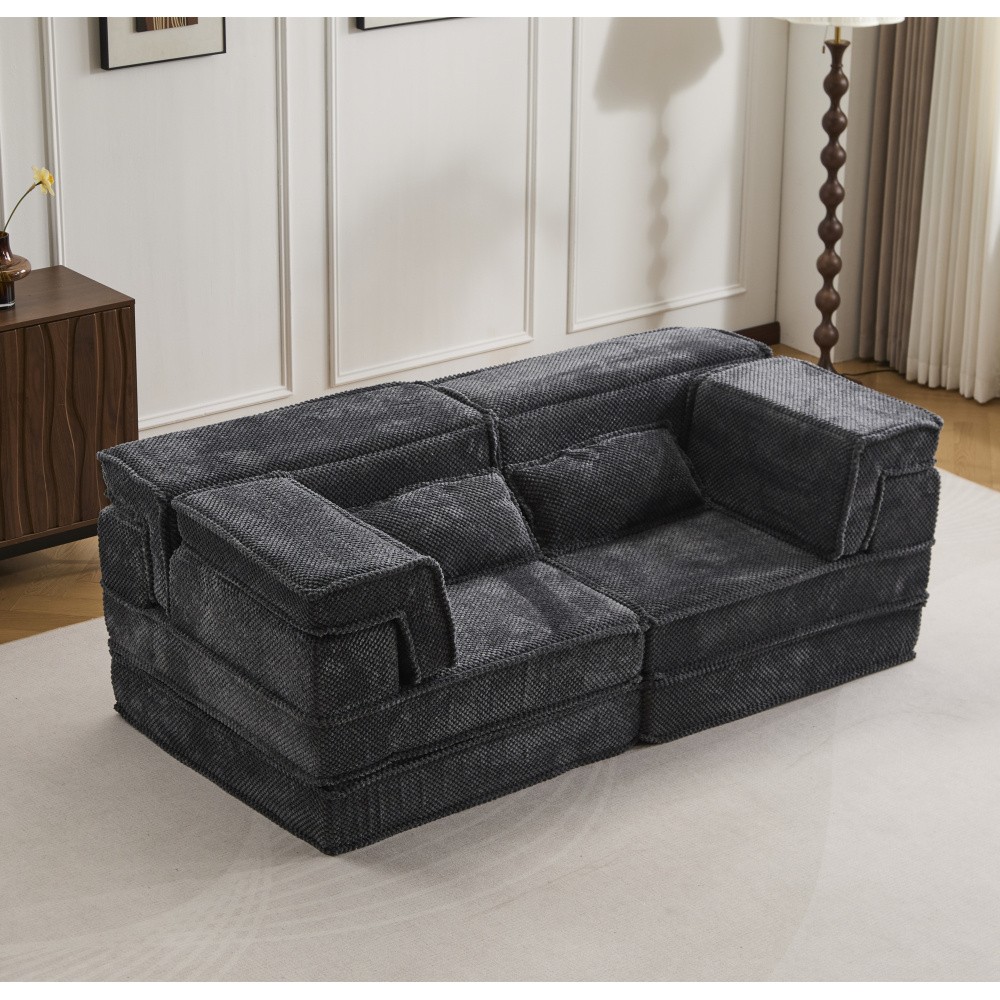 Modular Sectional Sofa w/ Memory Foam, Convertible Loveseat, Dark Grey