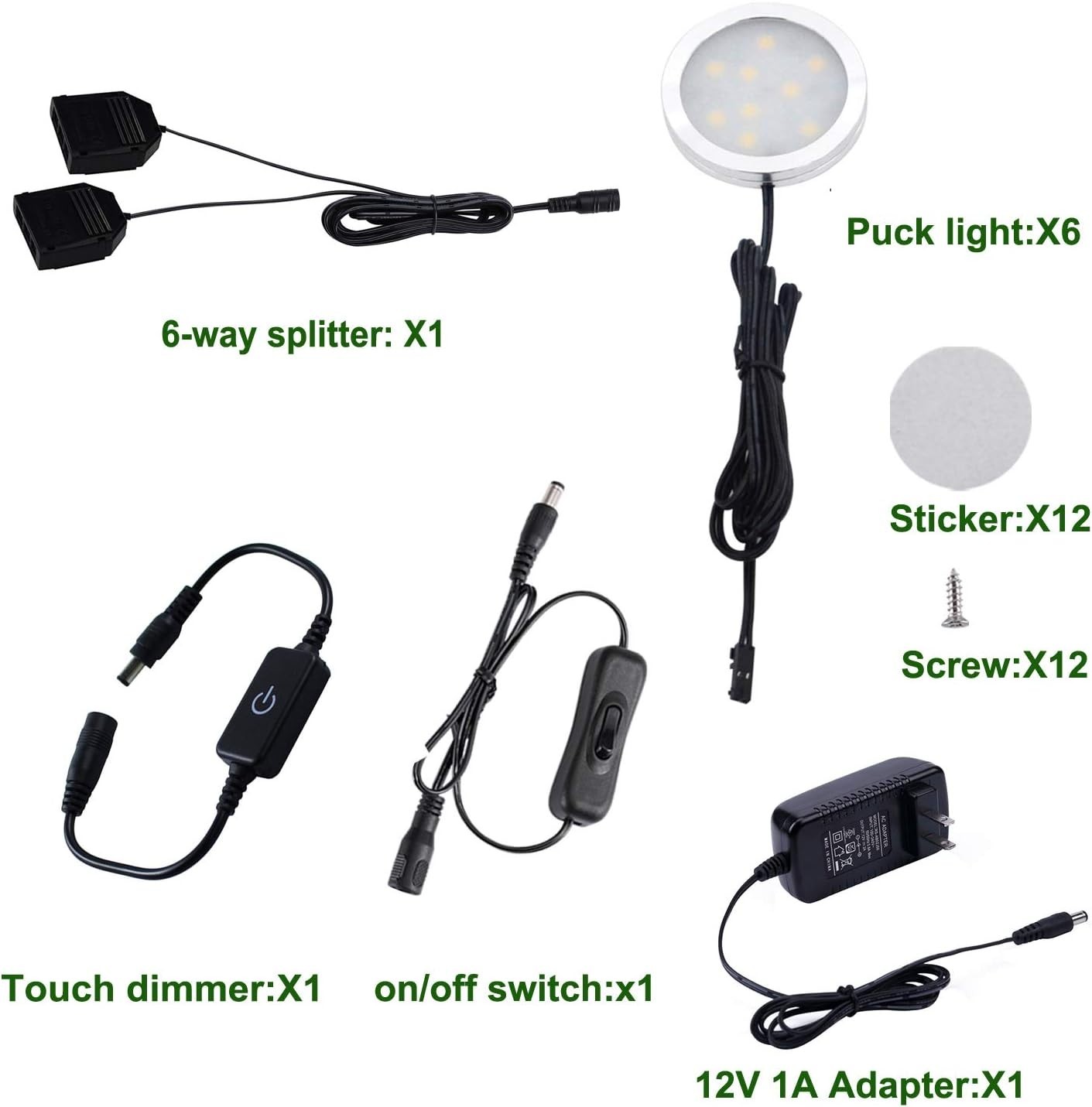 Under Cabinet LED Puck Lights Kit with Touching Switch Dimmable for Kitchen