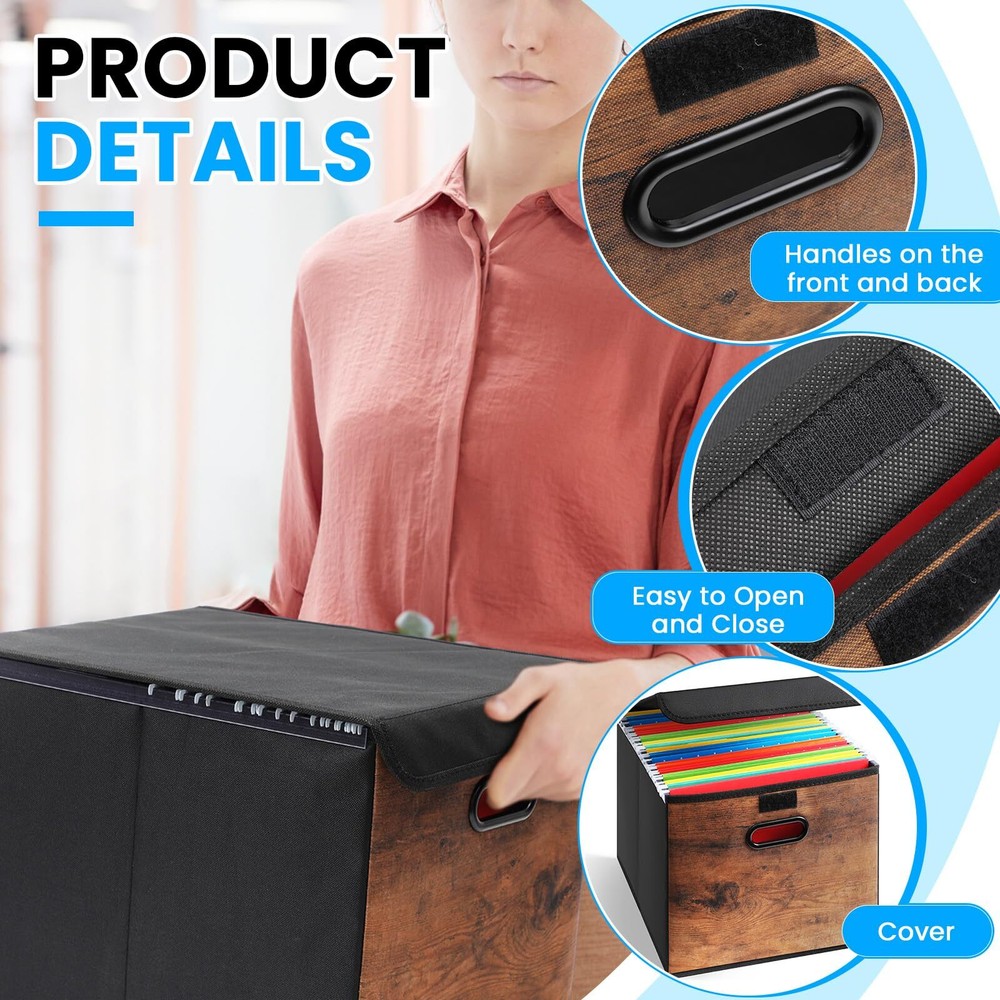 Decorative File Organizer Box with Wood Grain Pattern Portable File Folder Bo...