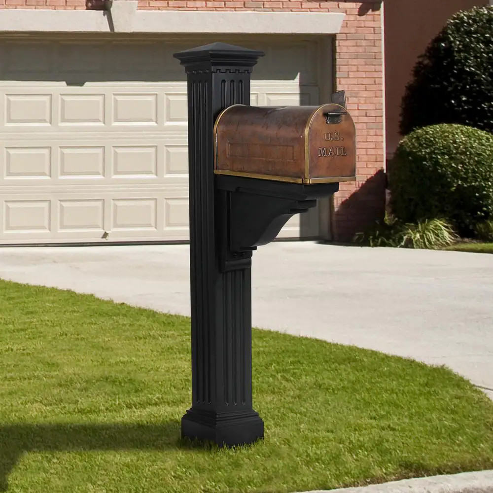 Decorative Mailbox Post Black Polyethylene Weather Resistant Outdoor Mount