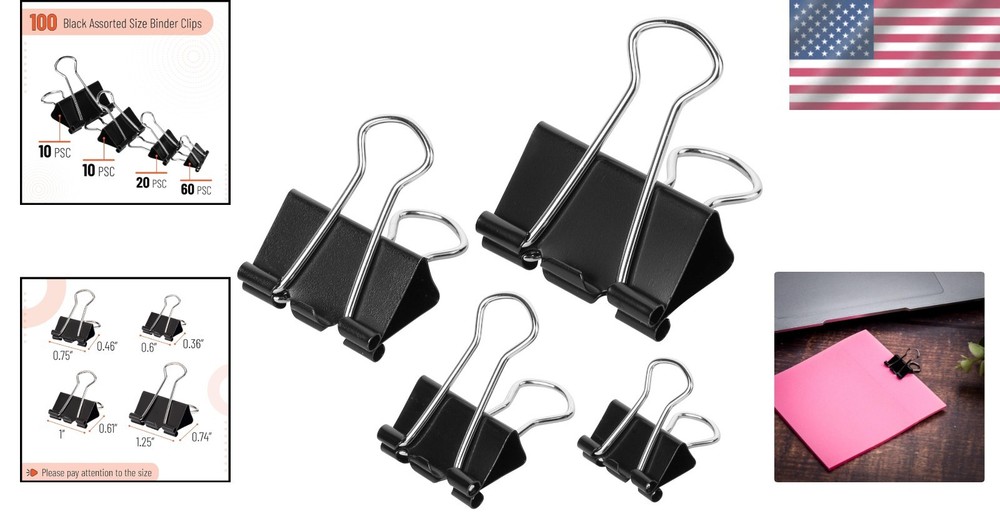 Assorted Sizes Binder Clips - 100 Pieces