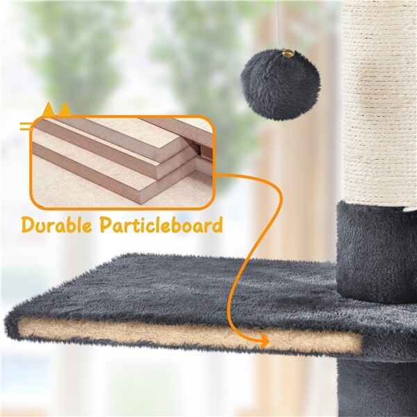7.4-8.7FT Cat Tree Tower Height Adjustable w/ Condo & Perches & Scratching Posts