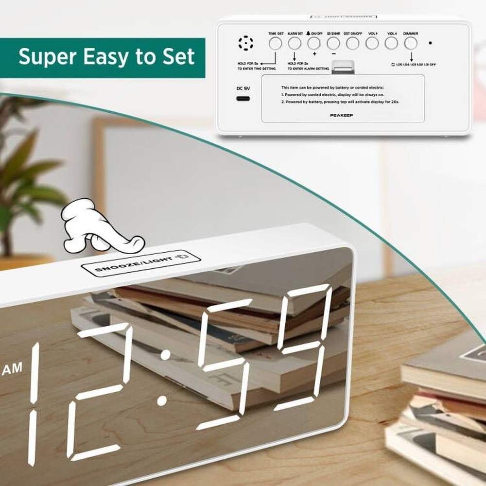 Peakeep Digital Clock, Alarm Clock Battery Backup Powered for Bedrooms – M