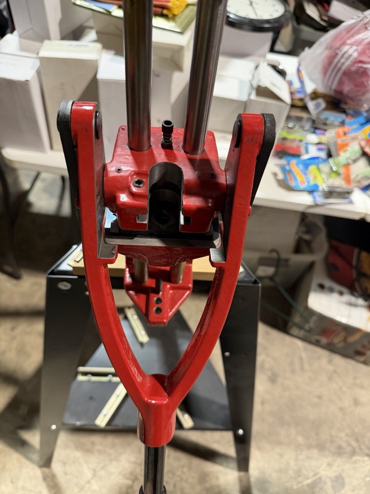 Forster Co-Ax single-stage reloading press On A Dedicated Press Stand