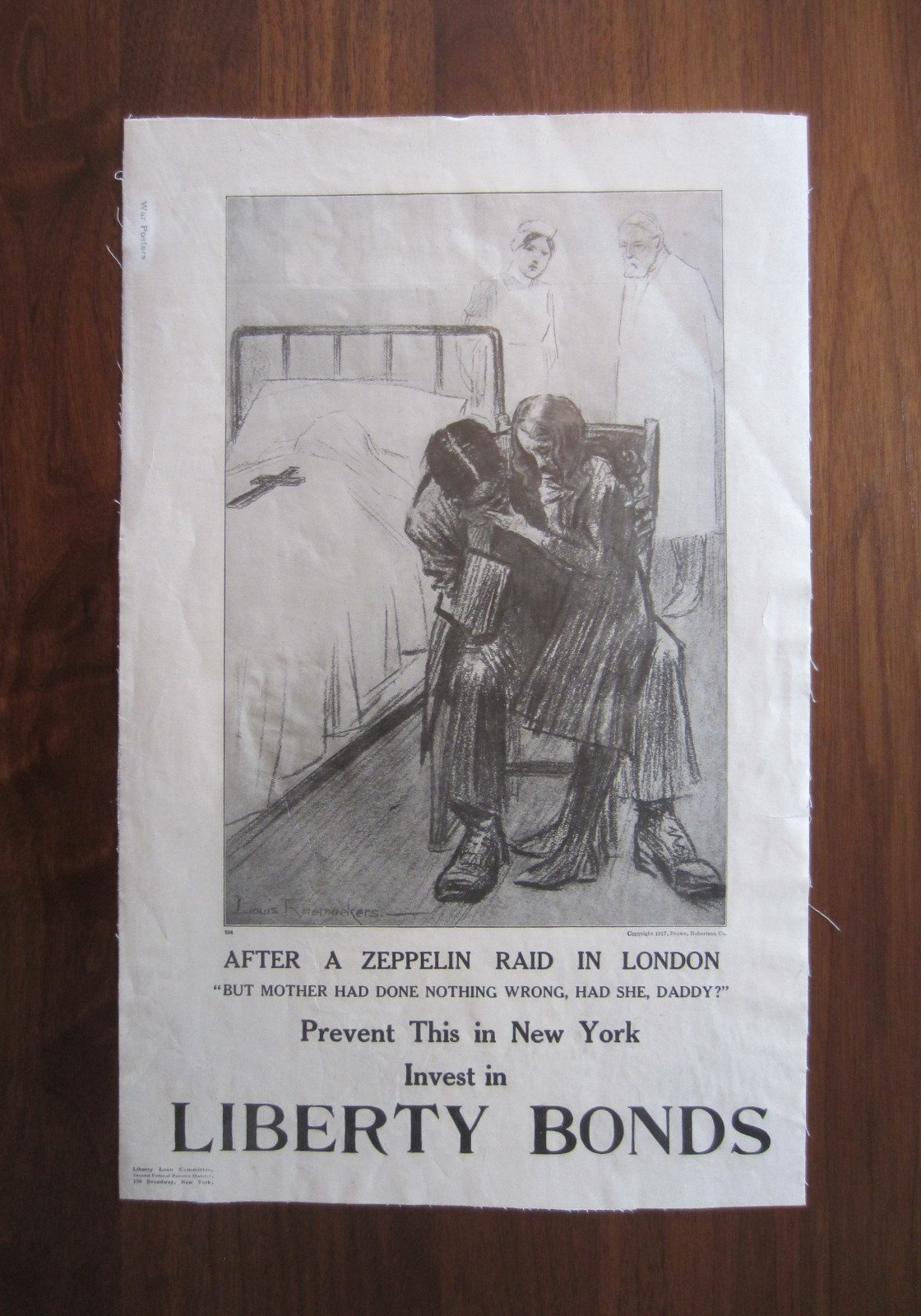 Original Vintage WWI WW1 Poster-After A Zeppelin Raid In London-Liberty Bonds