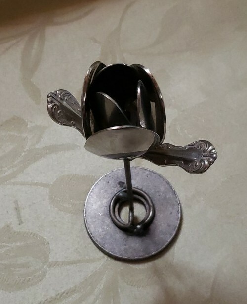 Silver Color, Standing Spoons Rose Decor, Almost 8" Tall