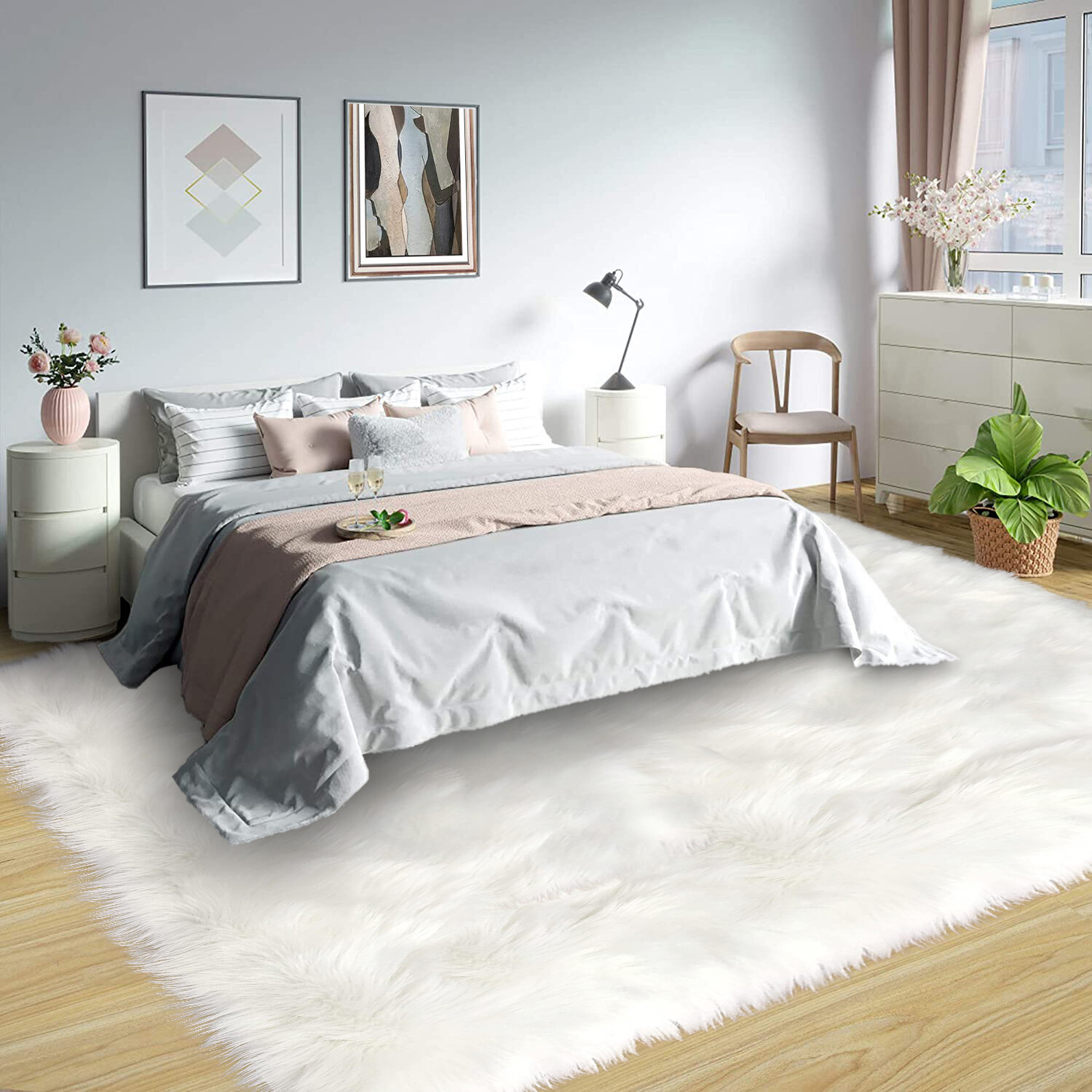 Faux Fur Sheepskin Area Rug Non-Skid Furry Carpet for Living Room in Many Colors
