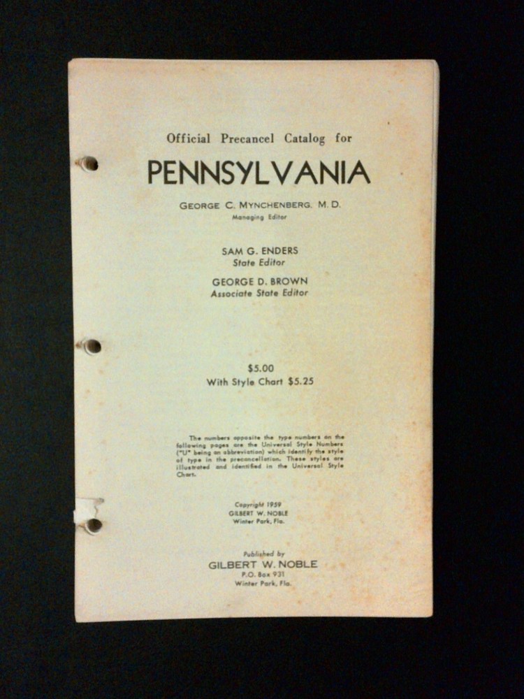 State General Precancel Catalogs: PENNSYLVANIA; Noble, 1959