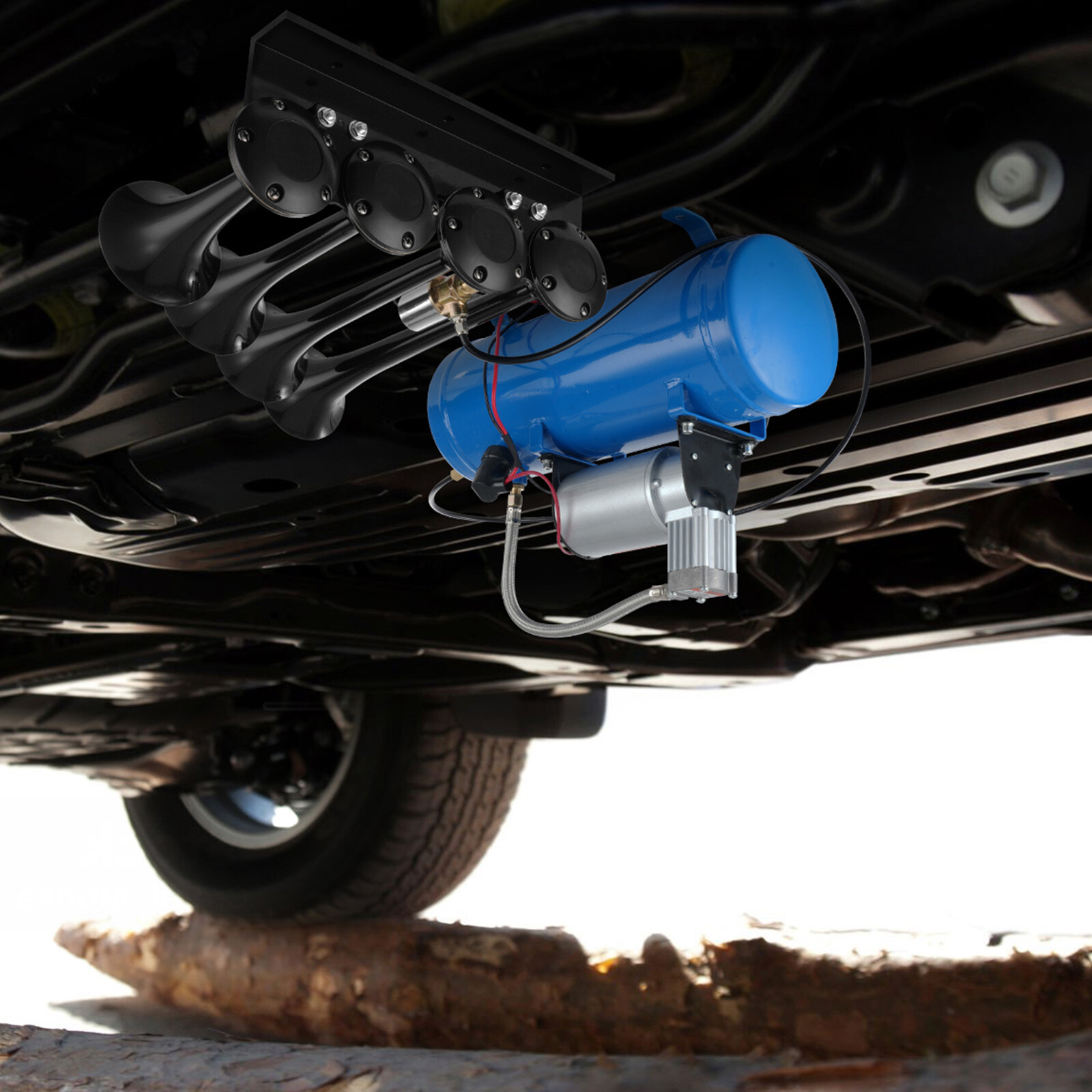 VEVOR Train Horns Kit 4 Trumpet Air Horn Kit 120 psi Air Compressor 1.6 Gal Tank