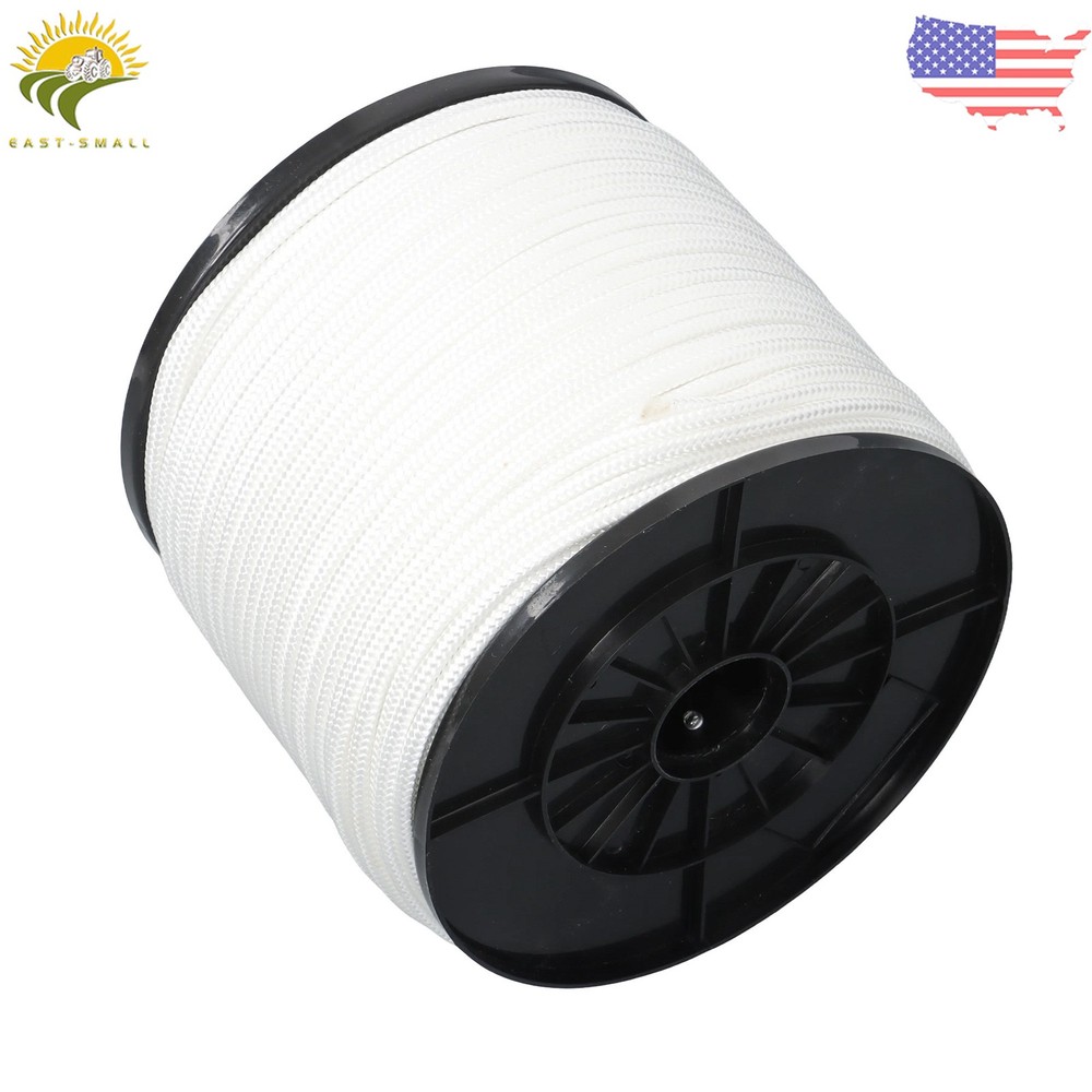 1/4" × 500' White Nylon Rope Sturdy Spool Solid Braid Rope Abrasion Resistance