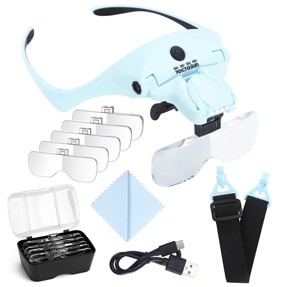 YOCTOSUN Magnifying Glasses with Light for Close Work, Head Magnifier with 4 ...
