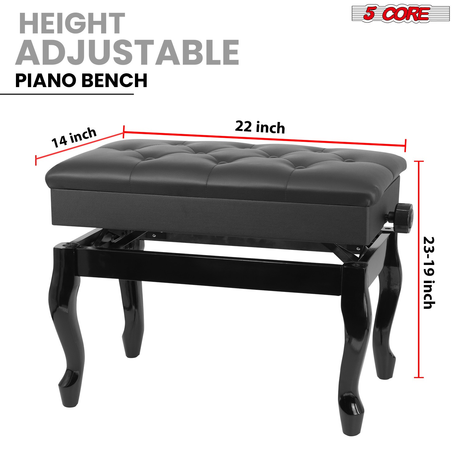 5 Core Piano Bench 3" Padded Cushioned Stool Wooden Heavy Duty Musician Chair