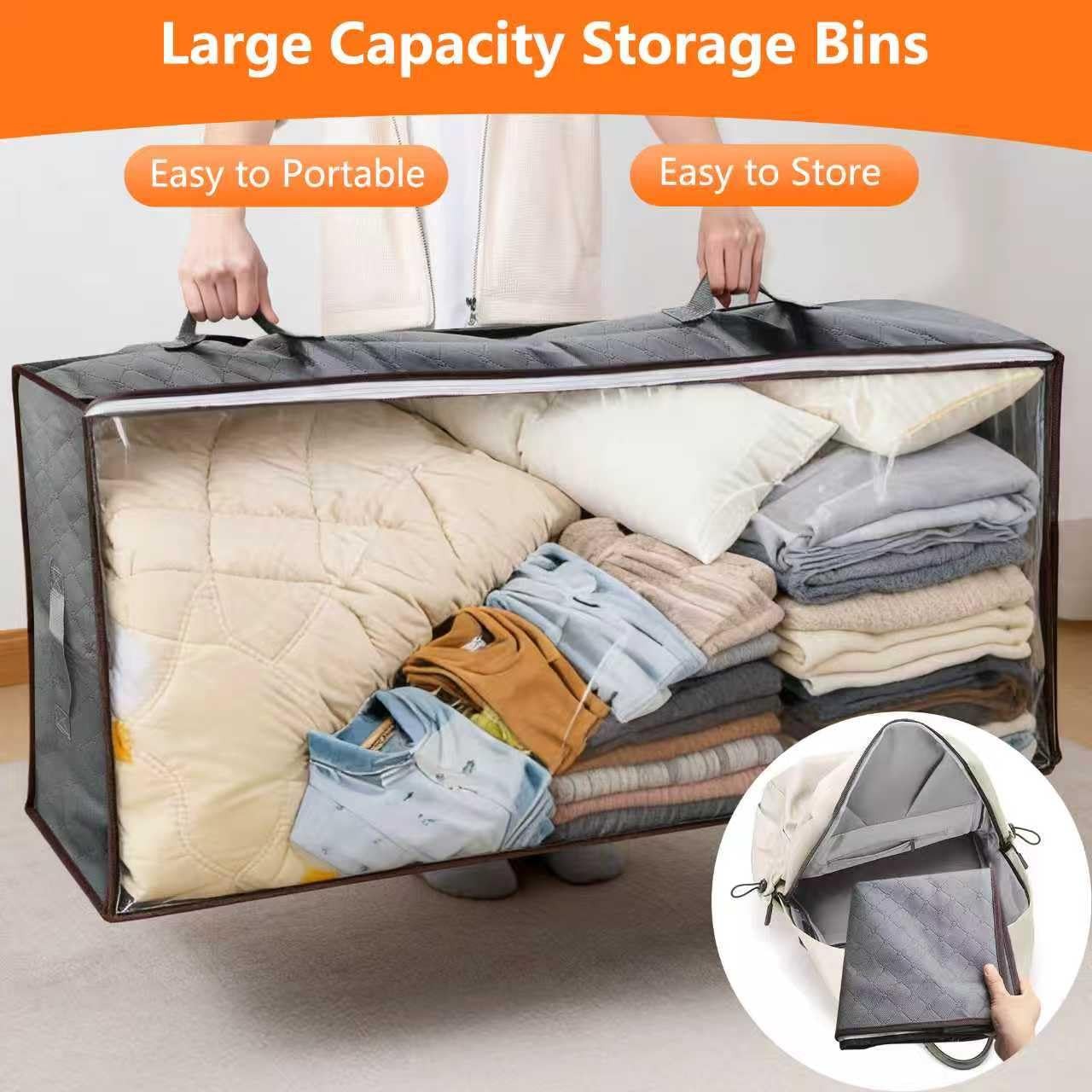 90L Under Bed Storage Bins 4-Pack Transparent Organizers with Lids Grey