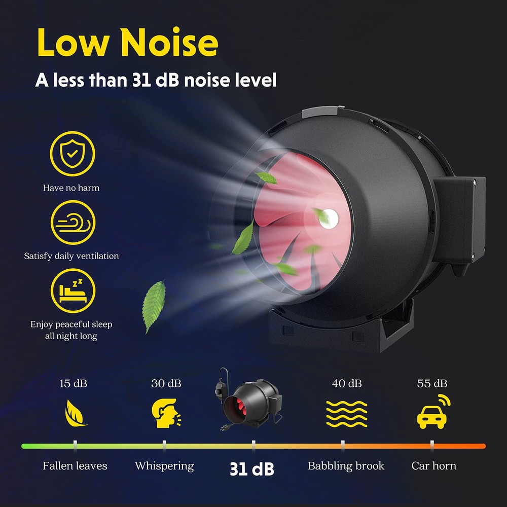 4 Inch Exhaust Inline Duct Fan with Variable Speed Controller for Grow Tent