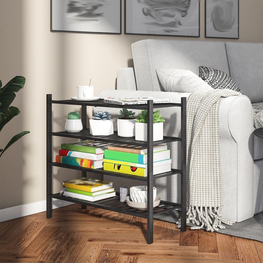 4-Tier Bamboo Shoe Rack for Entryway, Stackable | Heavy Duty | Multi-Function...