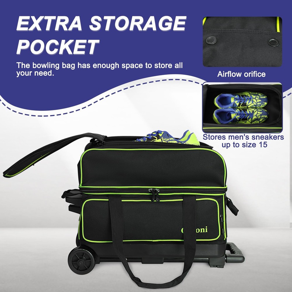 Goloni Double Roller 2 two bowling ball bag with wheels with Separate Shoe Compa