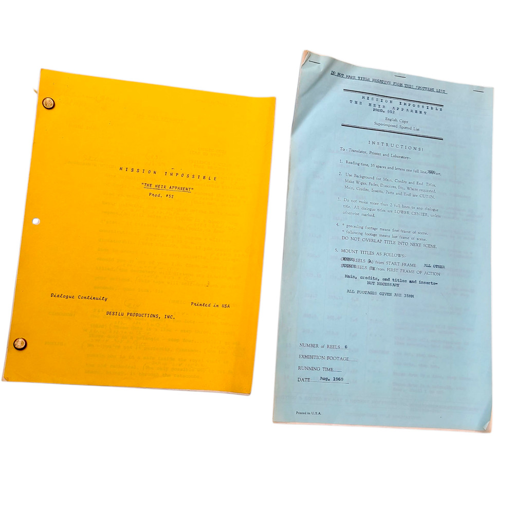 MISSION IMPOSSIBLE 1969 TV Show Dialogue Continuity Script +Spotting Script Vtg