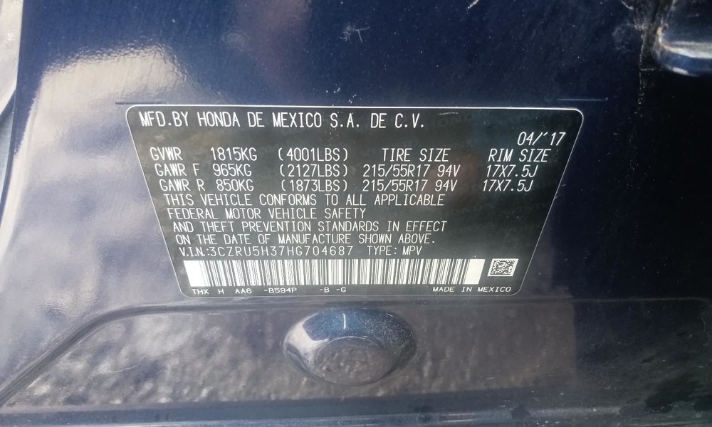 HR-V 2017 Fuse Box Cabin 773581