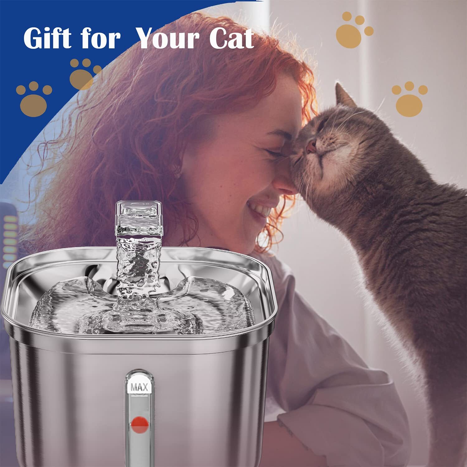 Stainless Steel Cat Water Fountain Pet Drinking Fountain Dispenser for Cats NEW