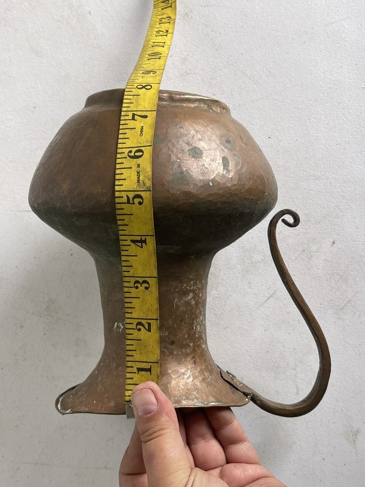 Antique Hammered Copper Pitcher with Scrolled Handle