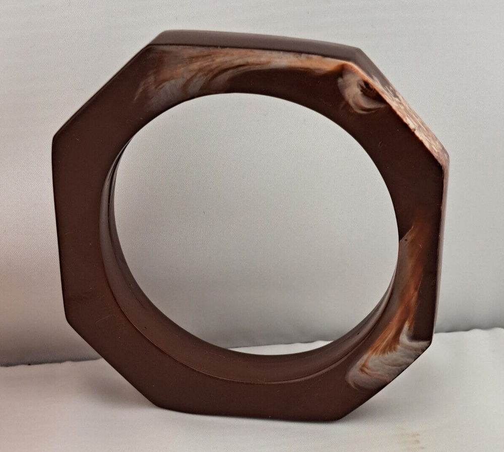 Vintage Bakelite Reddish Brown Swirl Wide Octagonal Bangle Bracelet